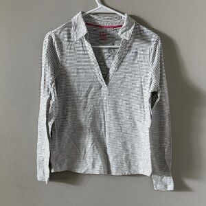 Boden Cotton Knit Striped Long Sleeve Collared Shirt, Sz S